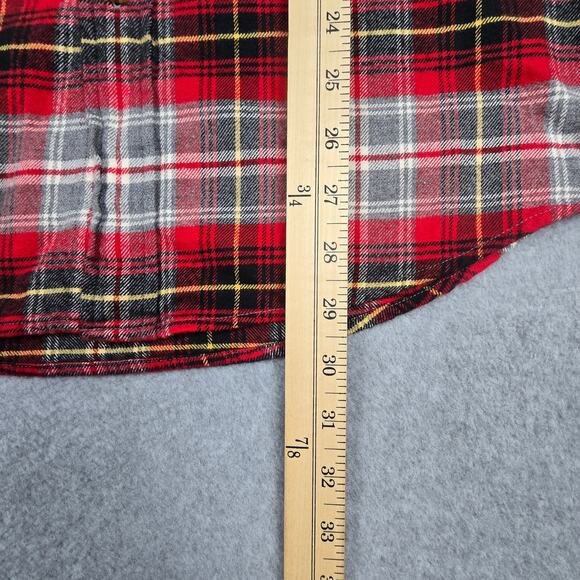 Lands' End Mens Medium (15-15 1/2) Flannel Shirt Red Gray Plaid Long Sleeve - Picture 7 of 8
